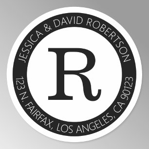 Einfache coole Schwarz-Weiß-Rücksendeadresse Runder Aufkleber