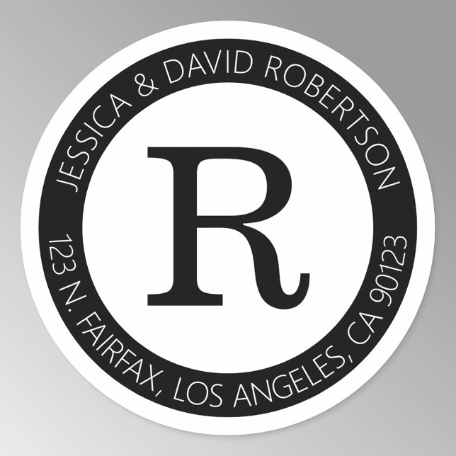 Einfache Coole Schwarz & Weiß & Rücksendeadresse Runder Aufkleber (Von Creator hochgeladen)