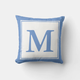 Einfache Cornflower Blau und Weiß Mit Monogramm Kissen