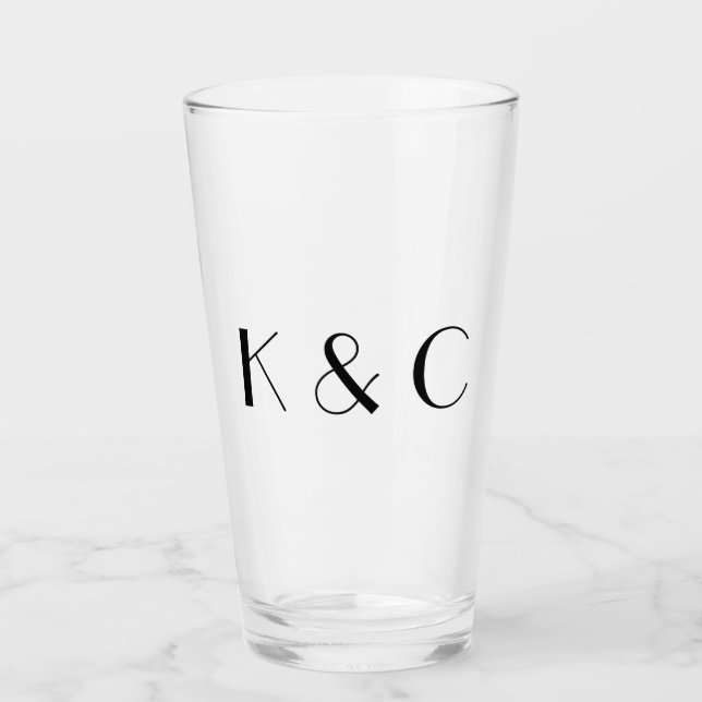 Einfache Couple Initials Hochzeit Glas (Vorderseite)