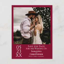 Einfache Cranberry Red Wedding Save the Date Foto Postkarte