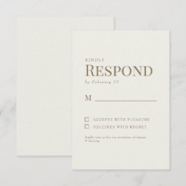 Einfache Cream Gold Text Wedding RSVP Karte