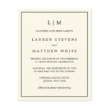 Einfache Cream Monogram Budget Hochzeit Einladung