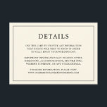 Einfache Cream Monogram Elegante Hochzeit Begleitkarte<br><div class="desc">Einfache Hochzeitszimmerkarte mit modernem, aber elegantem Design mit Details, die von einem dünnen Rand umgeben sind. Der gesamte Text ist schwarz über einem Elfenbein-Hintergrund. Die Schriftart und Hintergrundfarben können durch Anklicken des Buttons "Anpassen" in beliebig viele Farben geändert werden. Ein elegantes und stilvolles Design, das sich ideal für ein minimalistisches...</div>