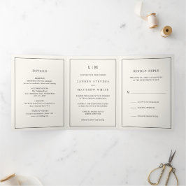 Einfache Cream Monogram Elegante Hochzeit Dreifach Gefaltete Einladung