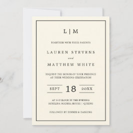 Einfache Cream Monogram Elegante Hochzeit Einladung