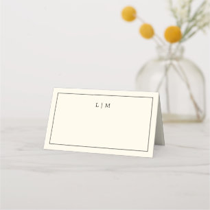 Einfache Cream Monogram Elegante Hochzeit Platzkarte