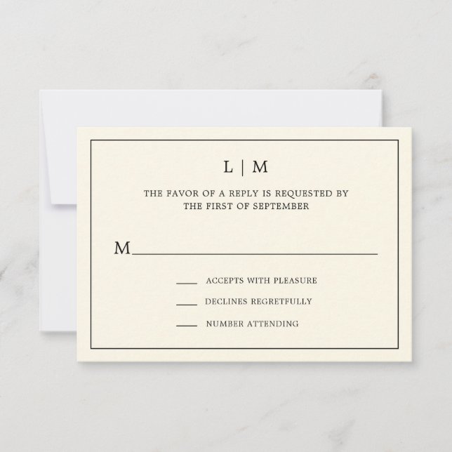 Einfache Cream Monogram Elegante Hochzeit RSVP Karte (Vorderseite)