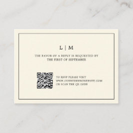 Einfache Cream Monogram QR Code Elegante Hochzeit Mitteilungskarte