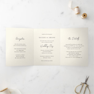 Einfache Creme Moderne Hochzeit Dreifach Gefaltete Einladung