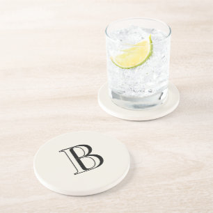 Einfache Creme- & schwarze Monogramm-Creme  Getränkeuntersetzer