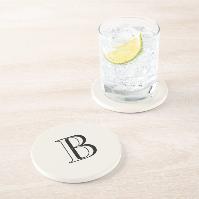 Einfache Creme- & schwarze Monogramm-Creme  Getränkeuntersetzer (Seite)