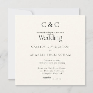 Einfache cremefarbene Monogramm-Hochzeit im Quadra Einladung
