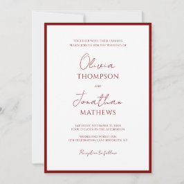 Einfache Crimson Red Border Script Foto Hochzeit Einladung