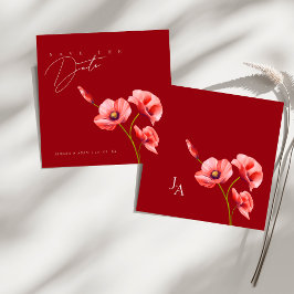 Einfache Crimson Red Poppies Blumenhochzeit Save The Date