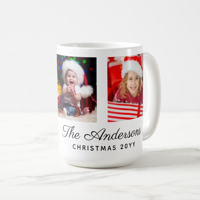 Einfache Custom Drei Fotos Weihnachten Kaffeetasse (VorderseiteRechts)