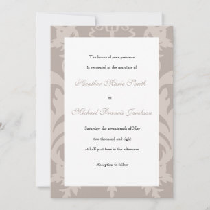 Einfache Damask Taupe Hochzeit Einladung