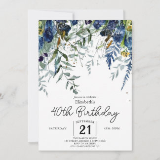 Einfache delikate Wildblumen 40. Geburtstag Einladung