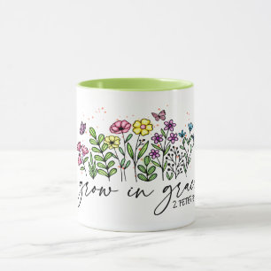 EINFACHE DESIGN-BLUME "WACHSEN IN GRACE" BIBLE VER TASSE