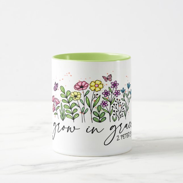 EINFACHE DESIGN-BLUME "WACHSEN IN GRACE" BIBLE VER TASSE (Zentrum)