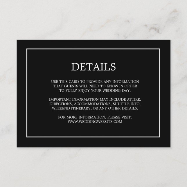 Einfache Details für Monogramm Schwarze Hochzeitsn Begleitkarte (Vorderseite)