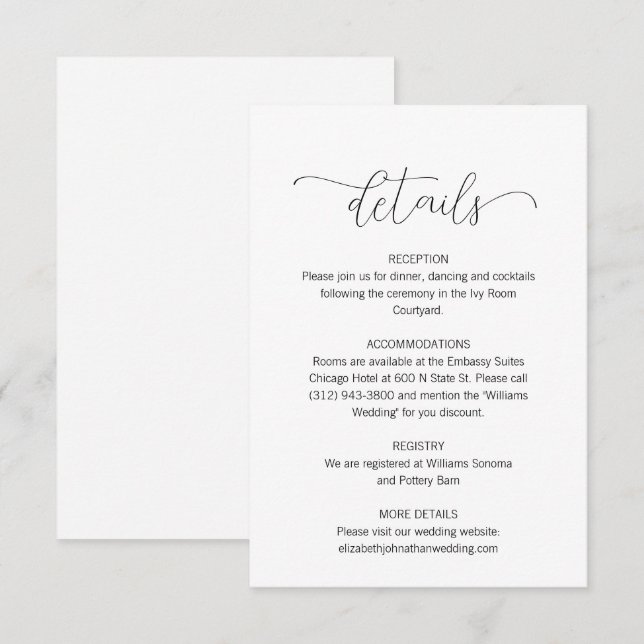 Einfache Details zu den Minimalskripten bei Hochze Begleitkarte (Vorne/Hinten)