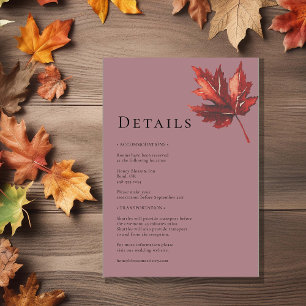 Einfache Details zum Fall Leaf Mauve Wedding Begleitkarte