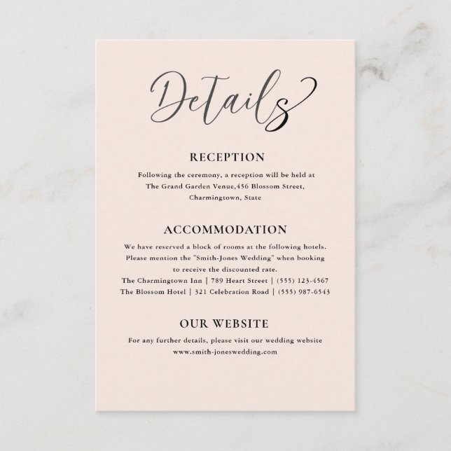 Einfache Details zur Beige Hochzeit Begleitkarte (Vorderseite)