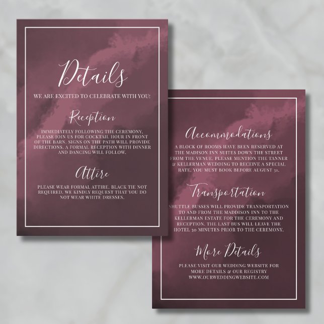 Einfache Details zur Hochzeit im Burgund Begleitkarte (Simple Burgundy Wedding Details Enclosure Card)