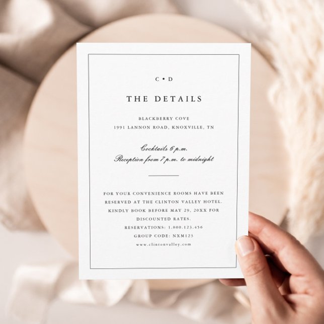 Einfache Details zur Schwarz-Weiß-Hochzeitsmonogra Begleitkarte (Simple Monogram Wedding Details Enclosure Cards.)