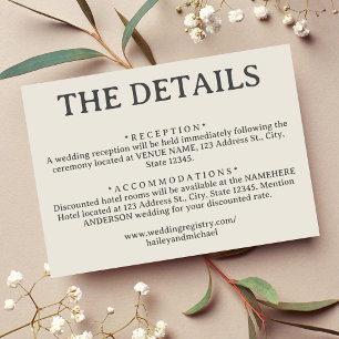 Einfache Details zur weißen Retro-Hochzeit Begleitkarte