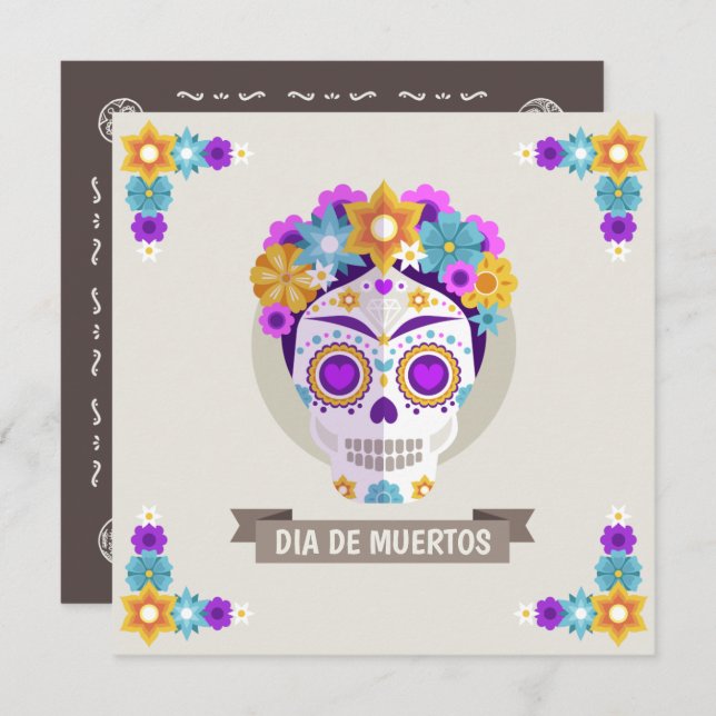 Einfache Dia de los Muertos Einladung zum Blumenst (Vorne/Hinten)