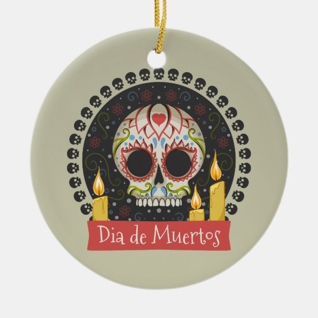 Einfache Dia de Muertos Skull & Candles Ornament (Vorne)