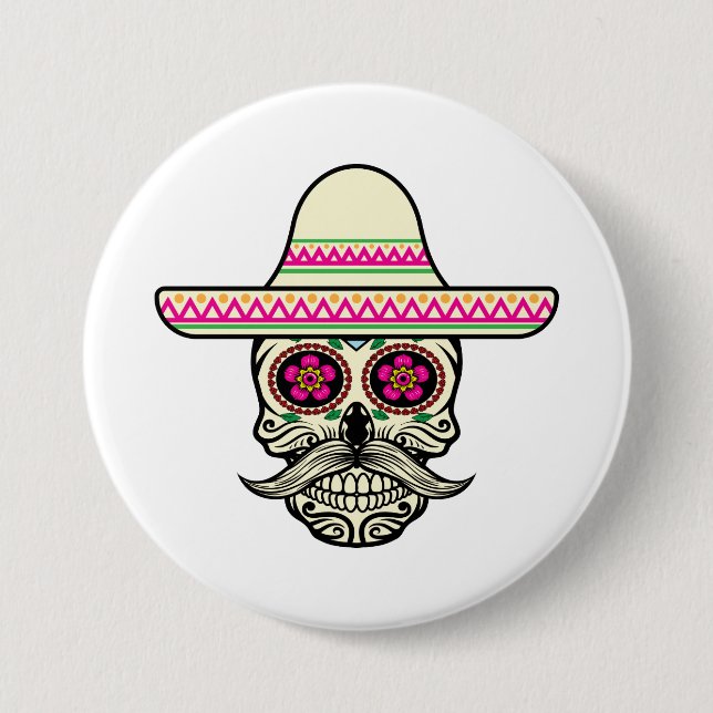 Einfache Dia de Muertos Skull mit Hat | Button (Vorderseite)