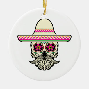 Einfache Dia de Muertos Skull mit Hat   Keramik-Or Keramik Ornament