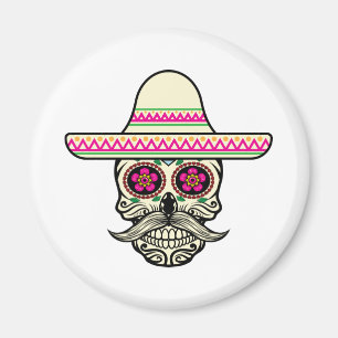 Einfache Dia de Muertos Skull mit Hat   Magnet