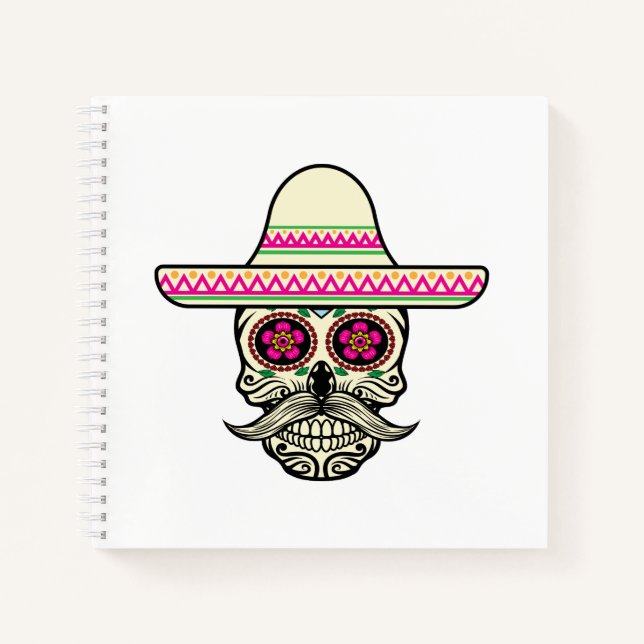 Einfache Dia de Muertos Skull mit Hat | Notizbuch (Vorderseite)