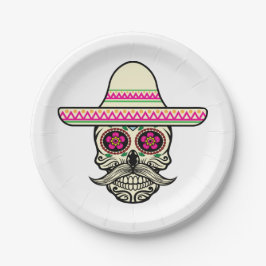Einfache Dia de Muertos Skull mit Hat | Papiertell Pappteller