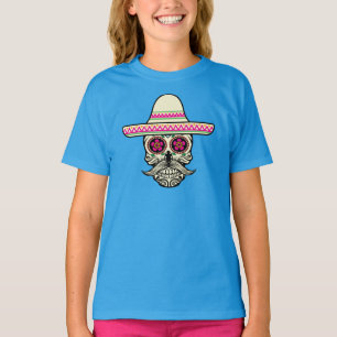 Einfache Dia de Muertos Skull mit Hat Ringer Shirt