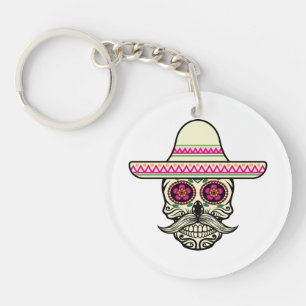 Einfache Dia de Muertos Skull mit Hat   Schlüssela Schlüsselanhänger
