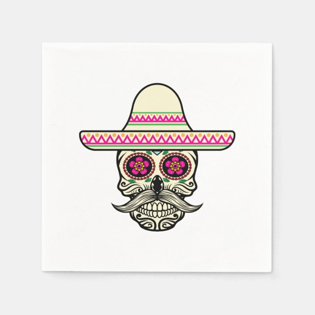 Einfache Dia de Muertos Skull mit Hat | Serviette (Vorderseite)