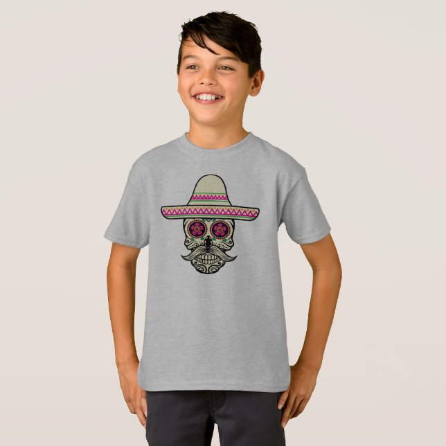 Einfache Dia de Muertos Skull mit Hat | Shirt (Vorne ganz)