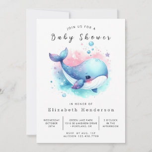 Einfache Digital Whale Baby Dusche Einladung