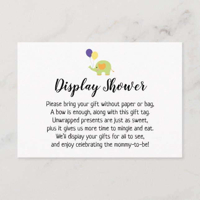 Einfache Display Babydusche mit Elephant Begleitkarte (Vorderseite)