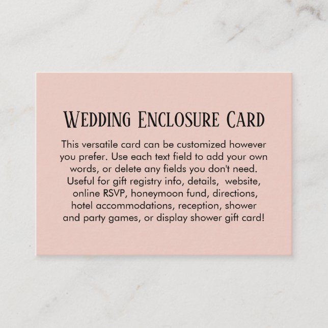 Einfache DIY Custom Wedding Blush Pink Begleitkarte (Vorderseite)