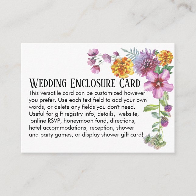 Einfache DIY Custom Wedding Watercolor Wildblumen Begleitkarte (Vorderseite)