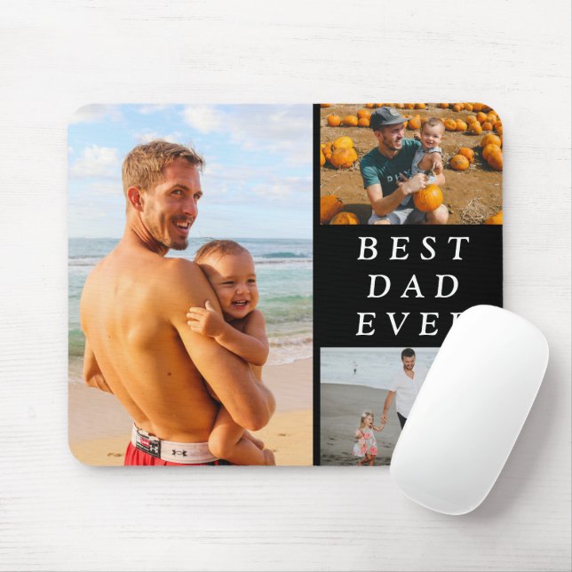 Einfache Drei-Foto-Bester Vater je Schwarz Mousepad (Mit Mouse)