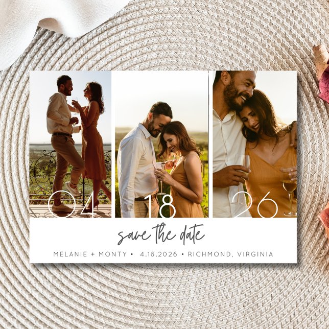 Einfache Drei-Foto-Hochzeit speichern Sie das Datu Save The Date (Simple Three Photo Wedding Save the Date)