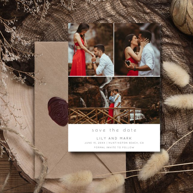 Einfache Drei-Foto-Hochzeit speichern Sie das Datu Save The Date (Simple Three Photo Wedding Save the Date)