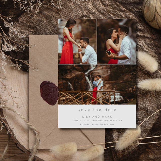 Einfache Drei-Foto-Hochzeit speichern Sie das Datu Save The Date (Simple Three Photo Wedding Save the Date)